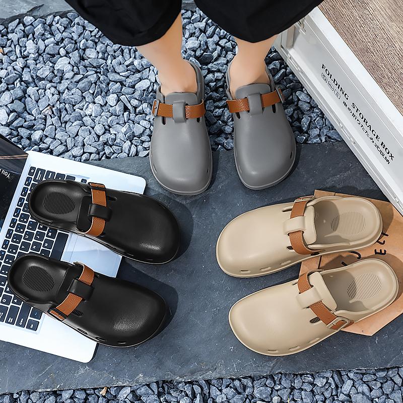 Summer Shoes for Men Lightweight EVA Sandals Solid Color Slippers for Men Anti-skid Soft Garden Clogs with Buckle Strap