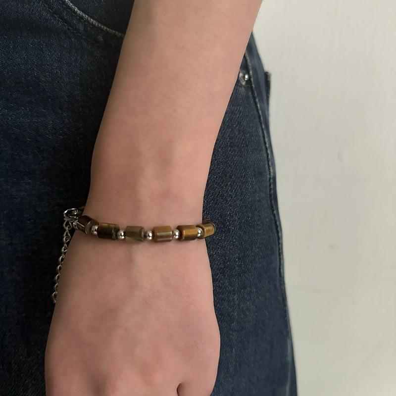 Yellow Tiger's Eye Stone Bamboo Bracelet Premium Sense Retro Versatile Men's and Women's Handmade Accessories Natural Stone