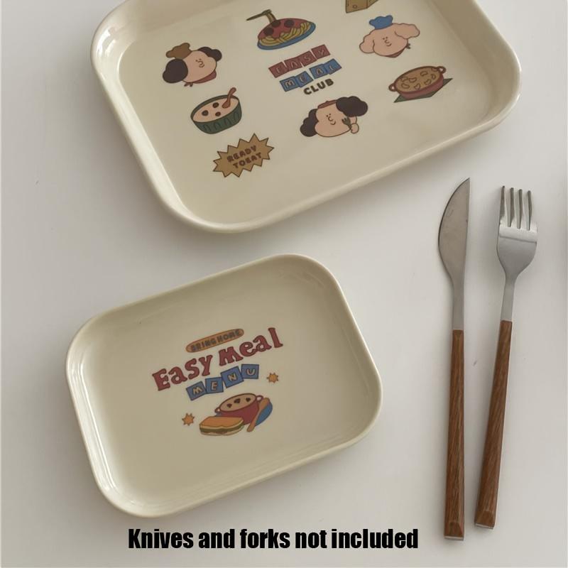 1 Pc Korean Ins Cute Cartoon Breakfast Plate Tray Table Snack Tray Household Tableware Photo Props