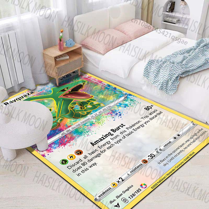 Įvairių stilių Pokémon Rayquaza kortų spausdintas kilimas svetainei, miegamajam, vaikų kambariui, namų dekoravimui, zoninis kilimėlis, sofos apklotas, prieškambario kilimėlis