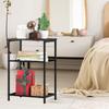 3-Tier Metal Narrow Rustic Brown Bedside Table for Small Spaces, Bedroom/Living Room, Durable Frame