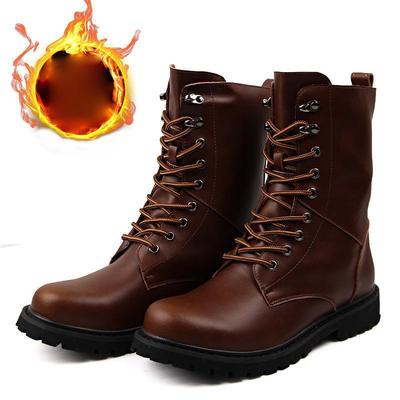 Mens High-Top Snow Boots Waterproof Insulated Warm Leather Fur Lined Winter Boots Non Slip Rubber Hiking Boots Casual Outdoor