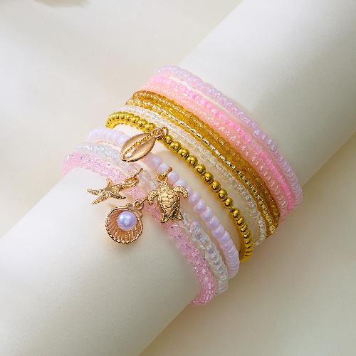 European American Fashion Bohemian Layered Beaded Bracelets Elastic Ethnic Bracelets for Women Female Bangle Bracelet