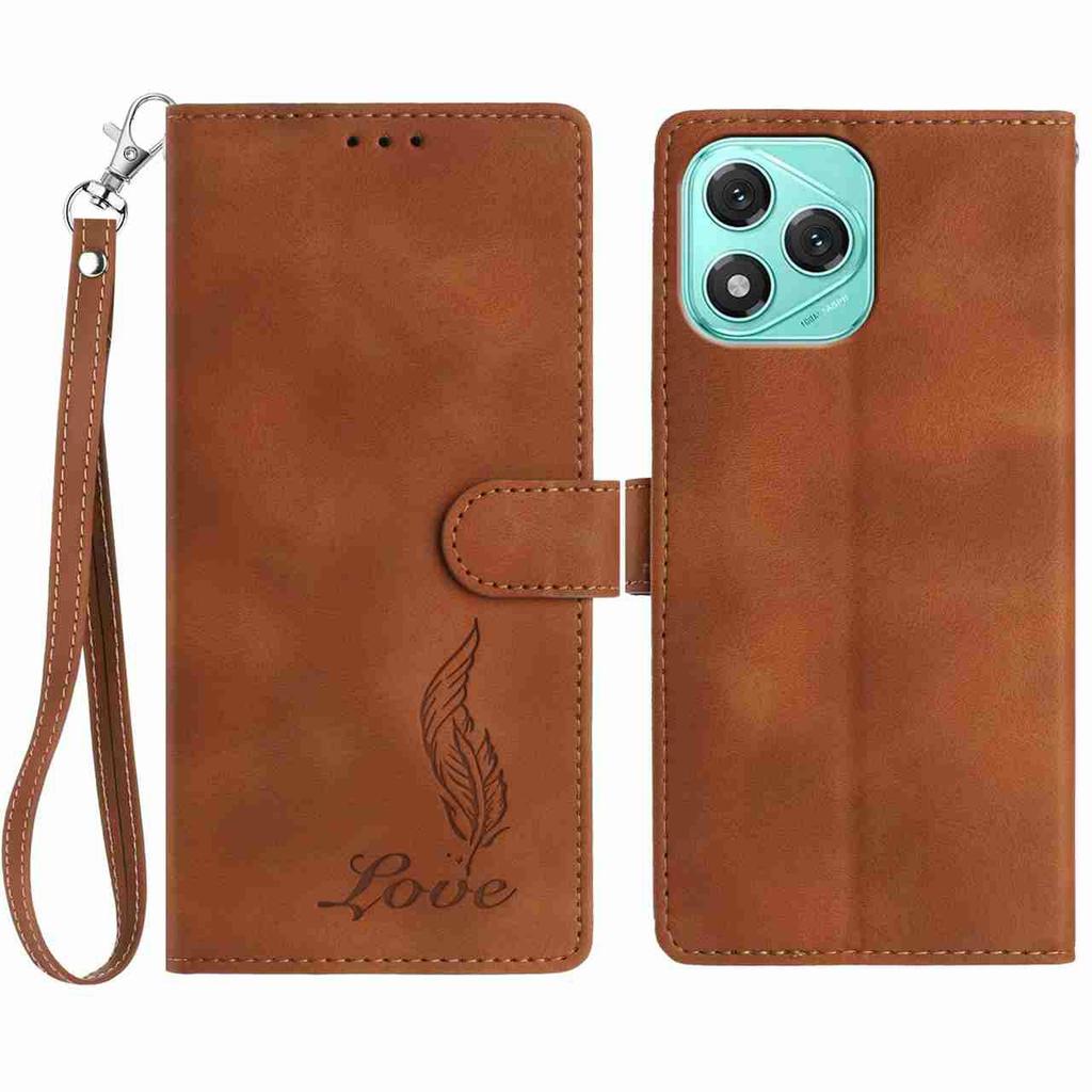 For Honor 400 Lite 5G Case Imprinted Feather PU Leather Wallet Phone Cover with Wrist Strap