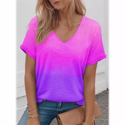 Camisetas de Verano Coloridas con Estampado de Graffiti para Mujer, Elegantes, de Cuello en V, Manga Corta, para el Trabajo