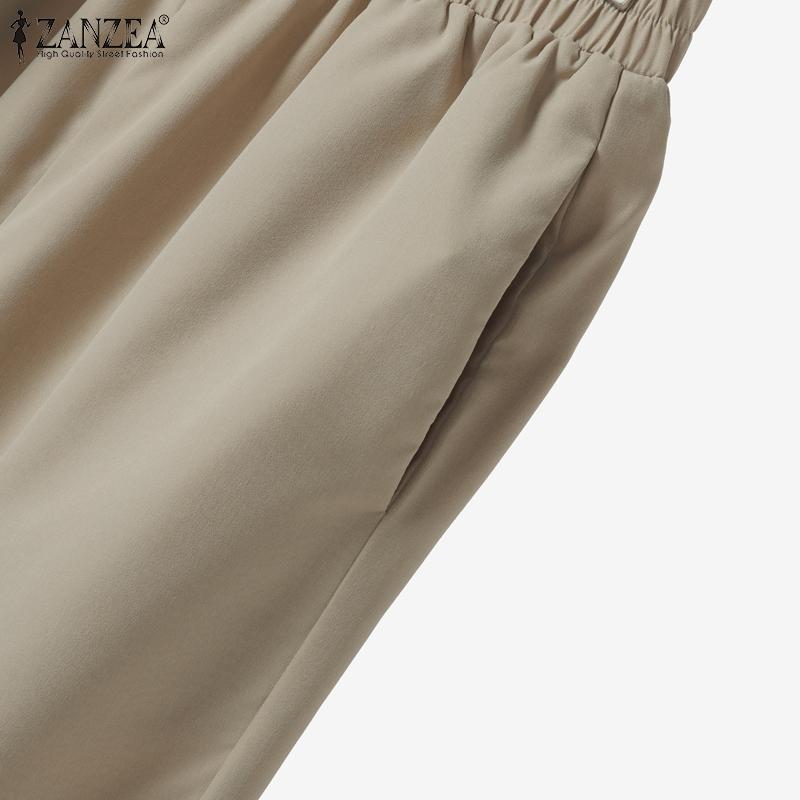 ZANZEA Women Short Sleeve Print Blouse and Pants Summer Two Piece Suit Sets