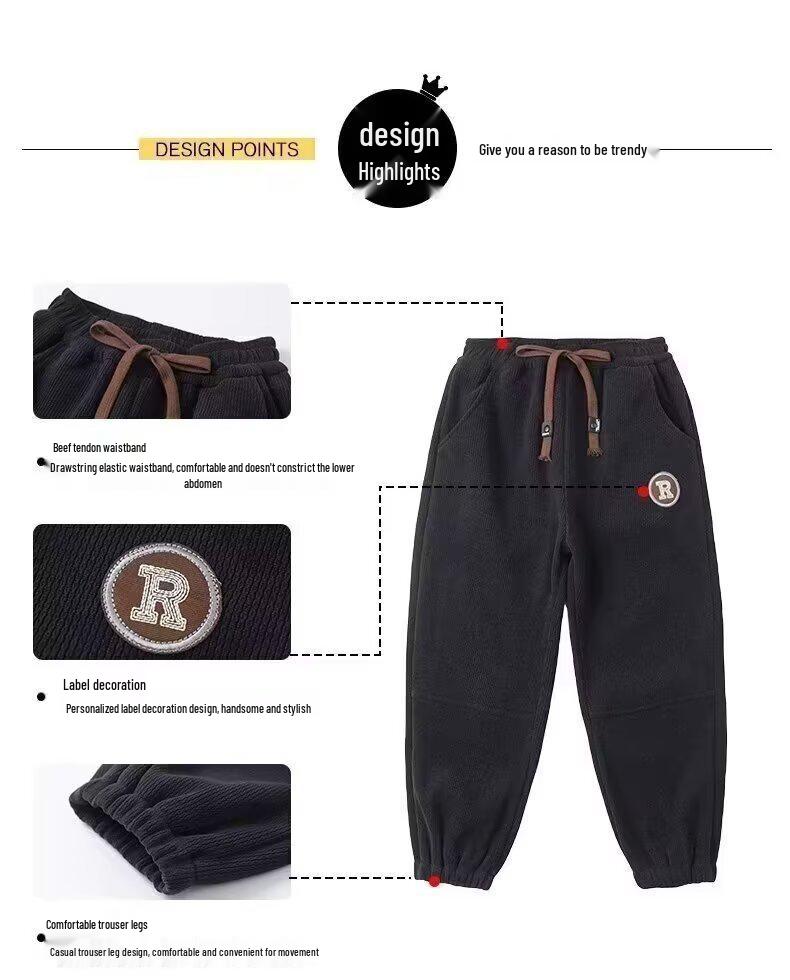 Boys' Fleece-Lined Corduroy Sweatpants - 2024 Autumn/Winter Sports & Casual Style