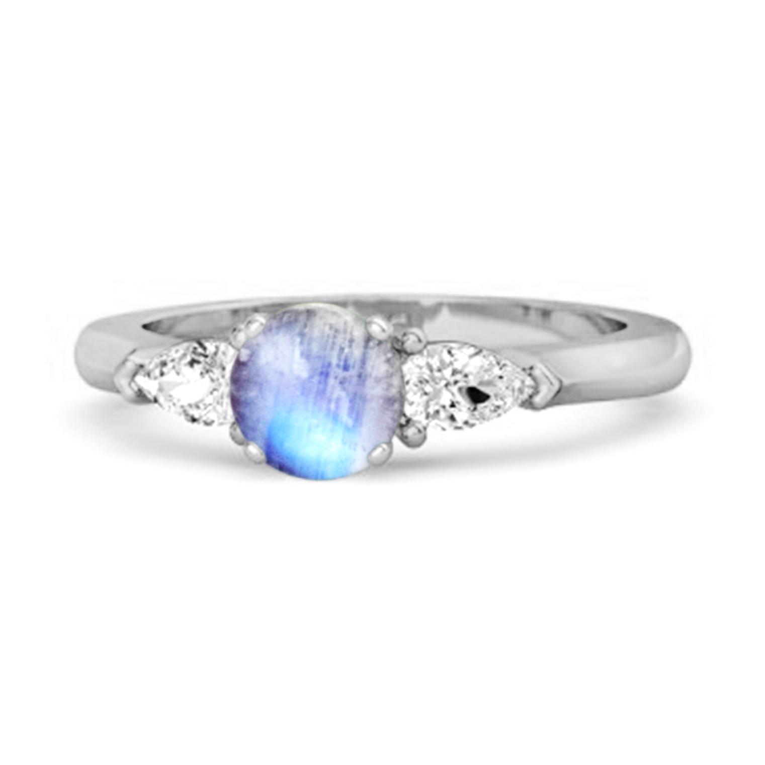 Moonstone Three Stone Pear Accent Ring - 925 Sterling Silver 9 белого золота