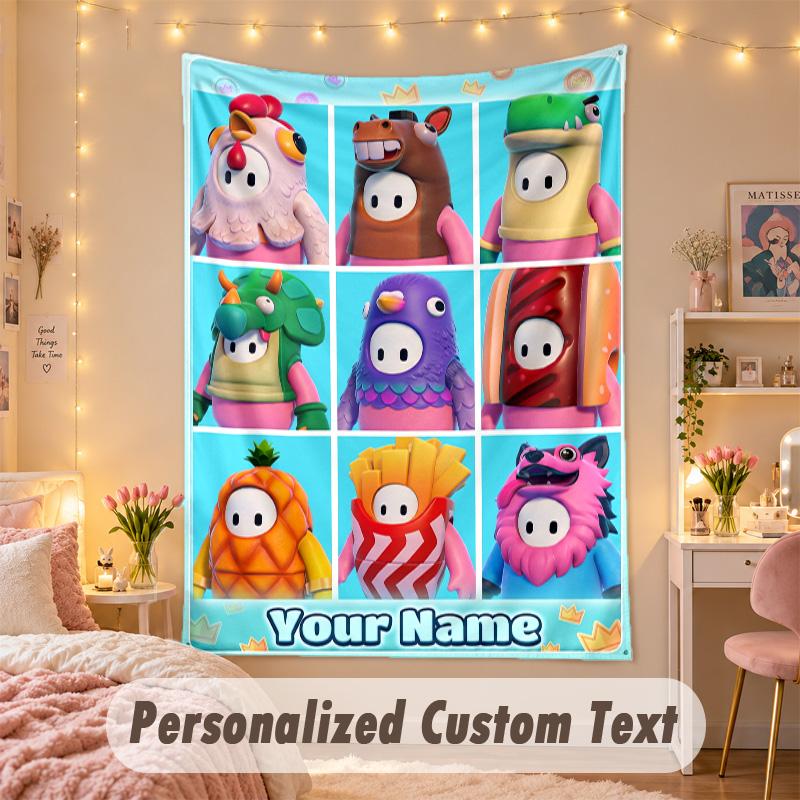 Custom Personalized Tapestry,Fall Guys Print Custom Name Text Wall Art Hanging for Bedroom