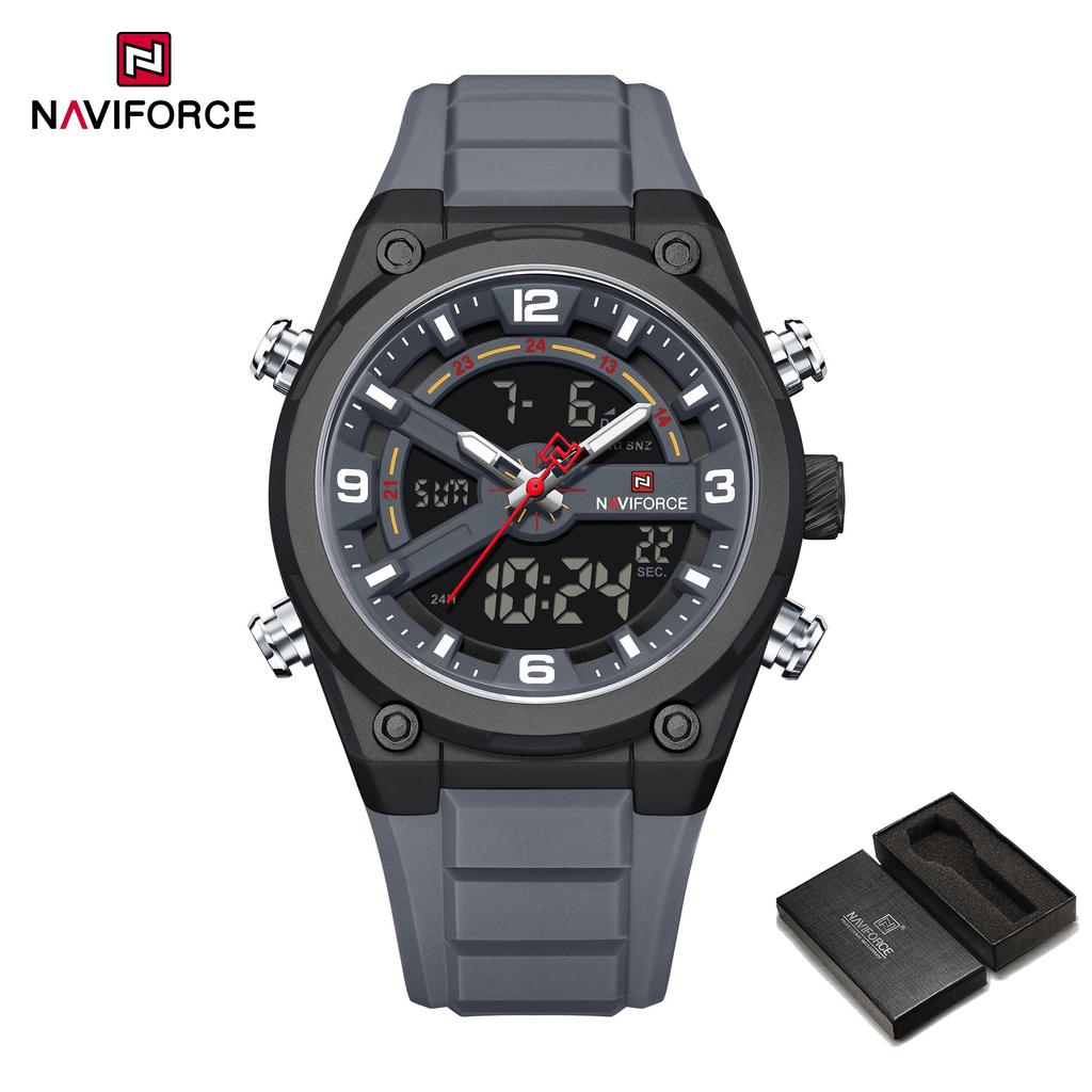 NAVIFORCE Original Men Quartz Watch Calendar Date LCD Display Luminous Pointer Silicone Strap Waterproof 30m Men Casual Fashion Watch NF9265