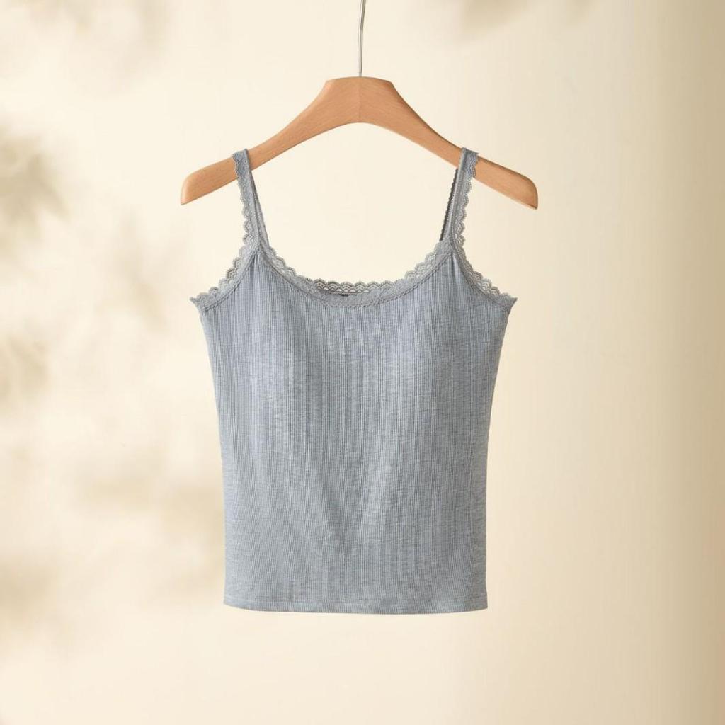 Women's Summer Lace Cotton Camisole with Chest Pads - Thin, Sexy, Versatile Top