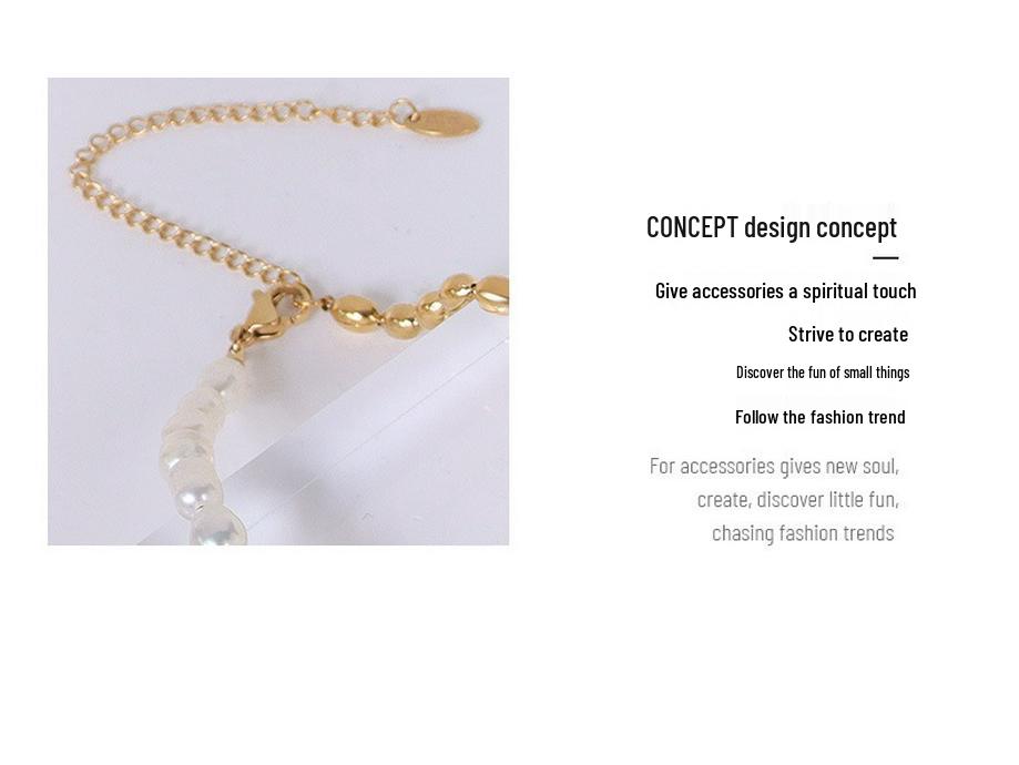 French-Style Retro Necklace: Oval Bead & Choker Spliced, 18k Gold Titanium Steel with Freshwater Pearls for Women