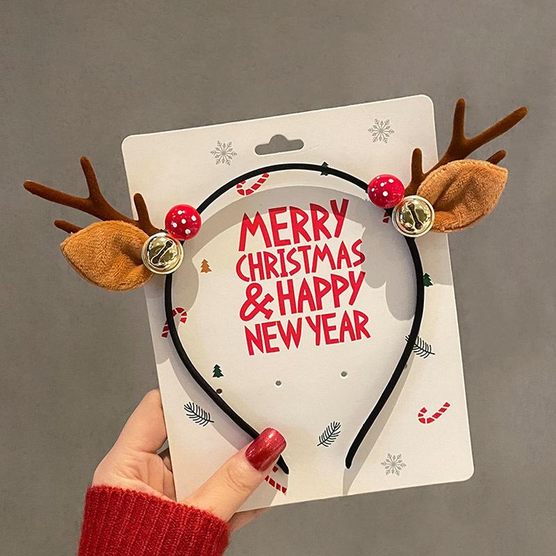 Urocza kreskówkowa świąteczna opaska na głowę Święty Mikołaj puszysta świąteczna pętla do włosów z porożem renifera jelenie uszy zielona kokarda świąteczne akcesoria do włosów