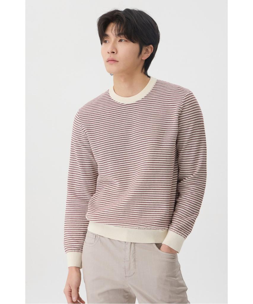BRENTWOOD [Washable] Knitted Striped Round Neck Sweater Brwas26351Wix