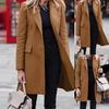 Women's Fashion Casual Loose Medium Long Breasted Solid Color Woolen Coat