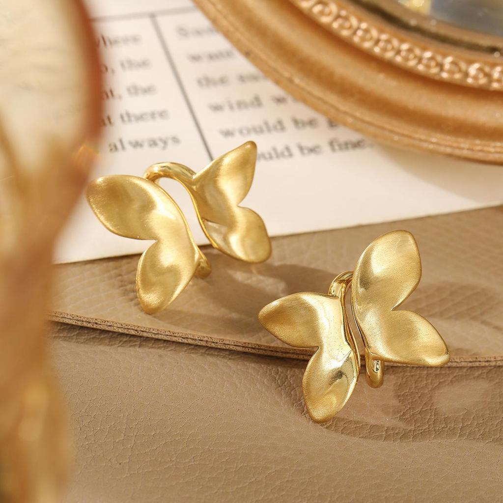 Elegant High-End Brushed Butterfly Stud Earrings with Unique Design for Women