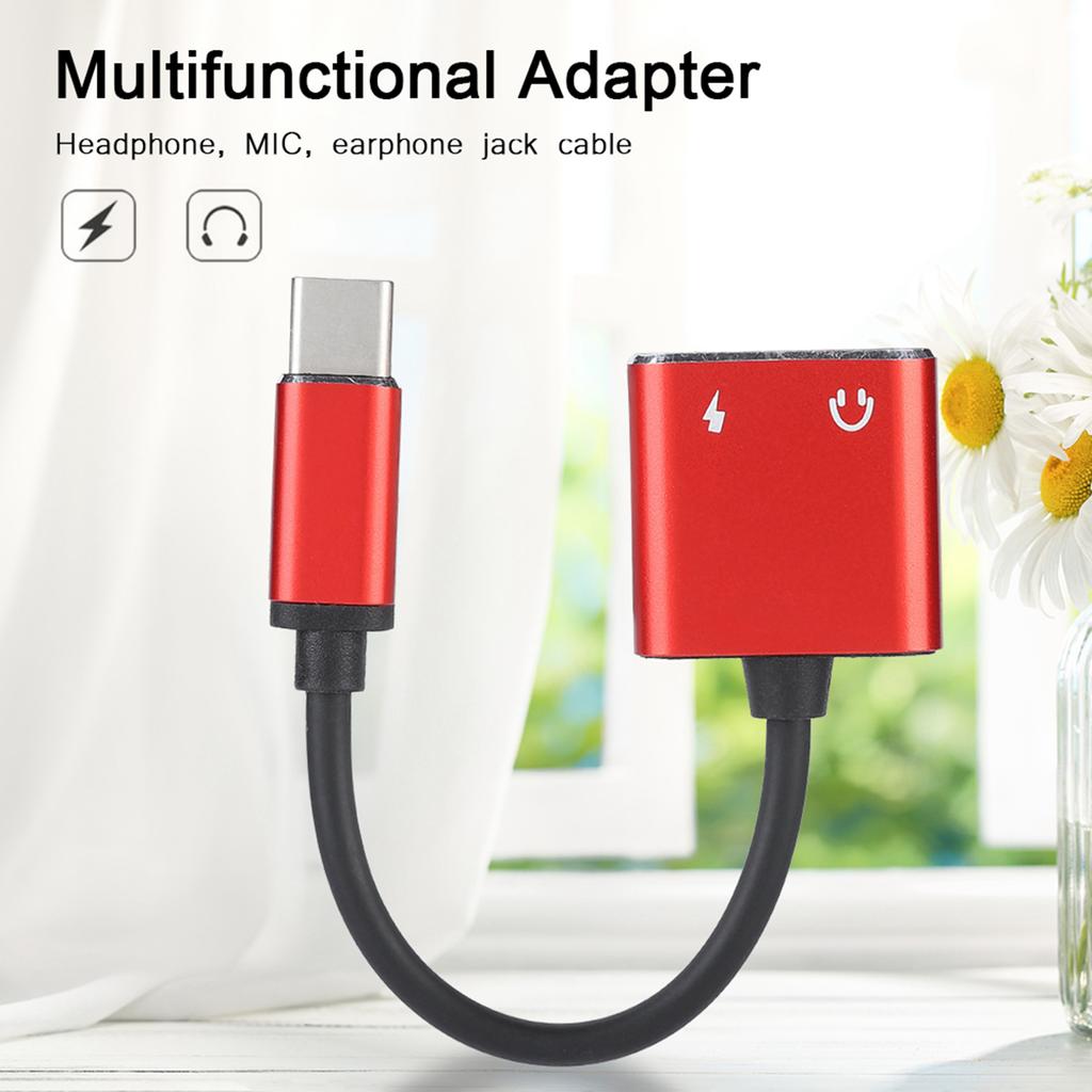 2 in 1 3.5mm Type C o Adapter Converter o Headphone Adapter(Red)
