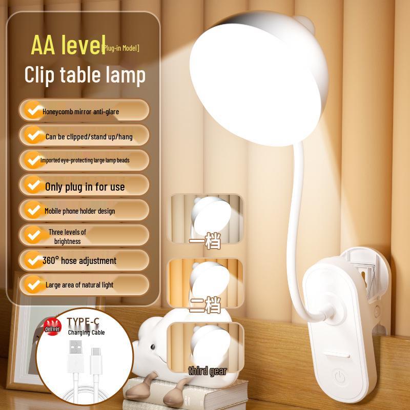 LED Desk Lamp with Flexible Hose and Clip, Dual Power Options for Student Reading