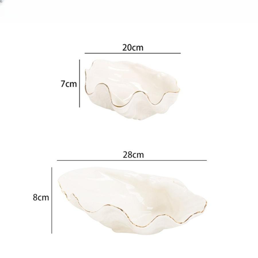 Seashell Shaped Ceramic Tray Gold Trim Wavy Shell Bowl Decorative Serving Dish for Fruit Jewelry Storage Table Decor Gift