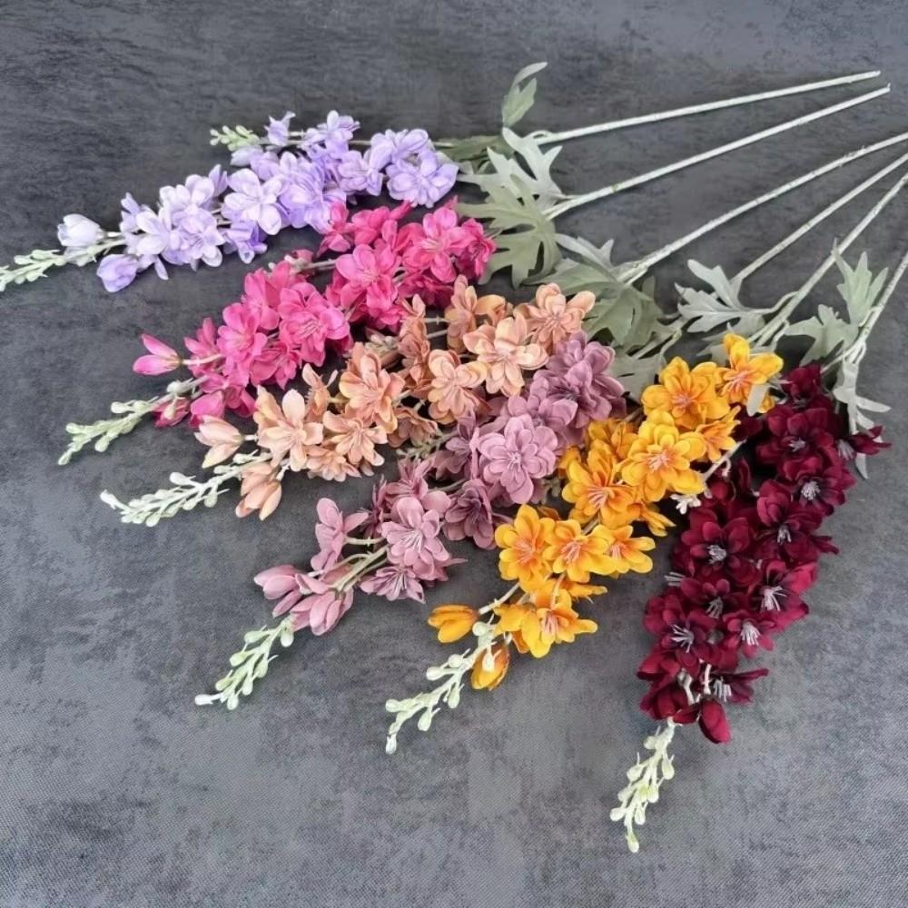 Large Size Artificial Flocked Delphinium Silk Fake Flowers Arrangement Wedding Decor