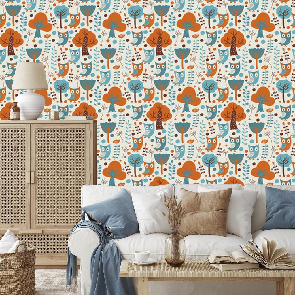 Colorful Owls Wallpaper for Living Room and Bedroom 50x1000