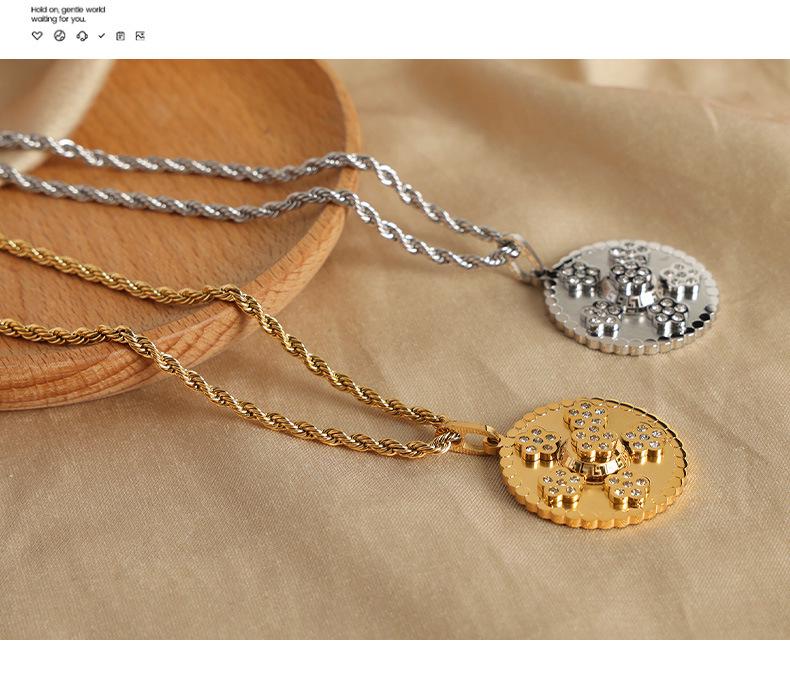 Retro Titanium Steel Lotus Pod Pendant Necklace with Diamond Inlay