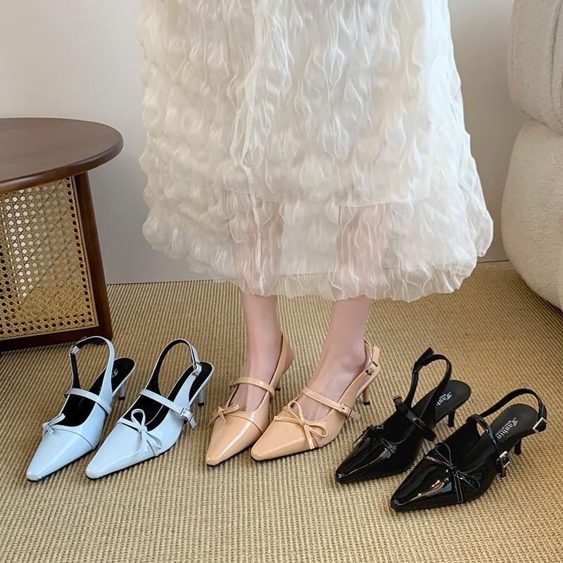 Pointed Black Temperament, High-heeled Toe Cap Sandals, Fairy Shoes, 2024 New Spring and Summer French Style Dress, Single Shoe