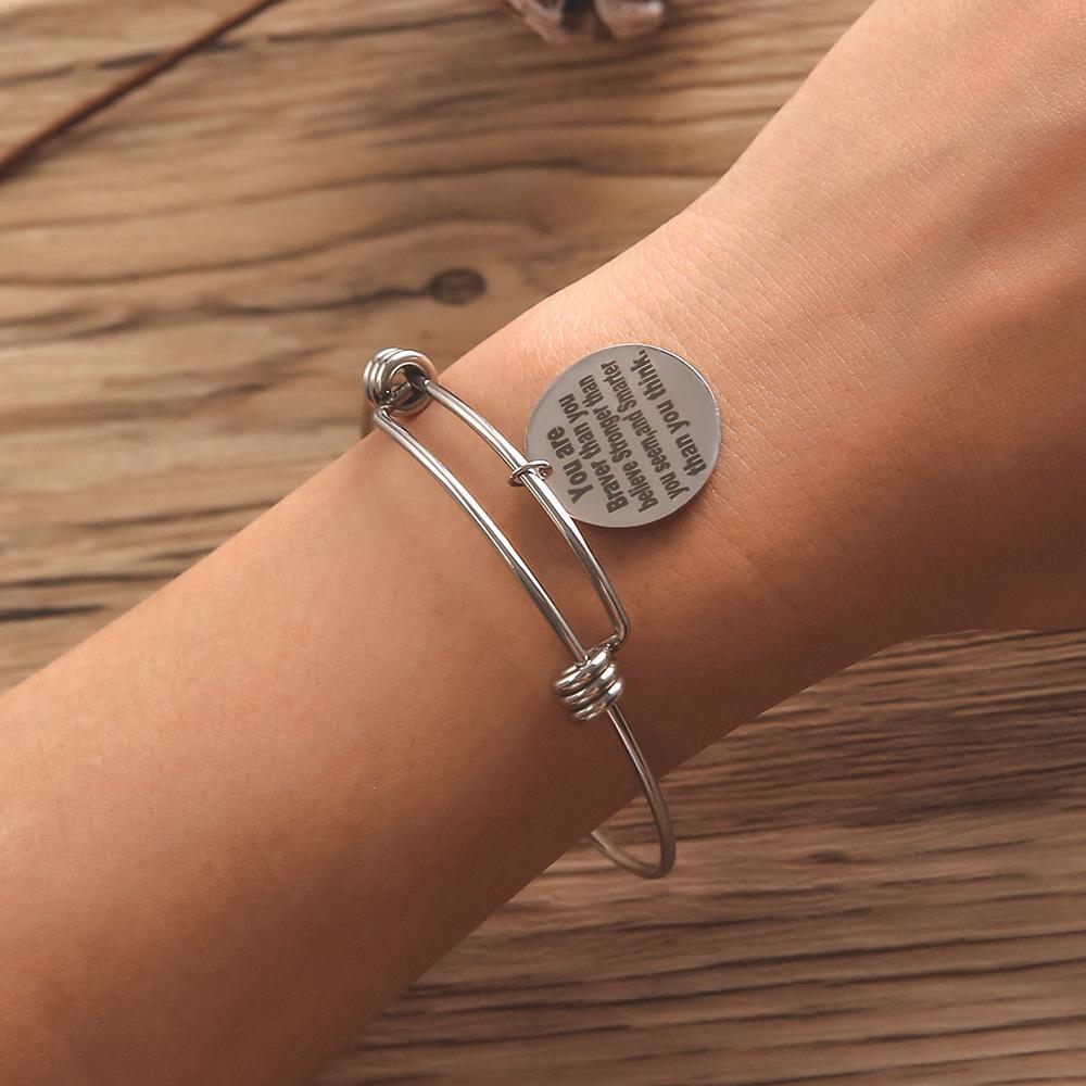 Stainless Steel Tag You Are Braver Than You Believe Adjustable Bracelet