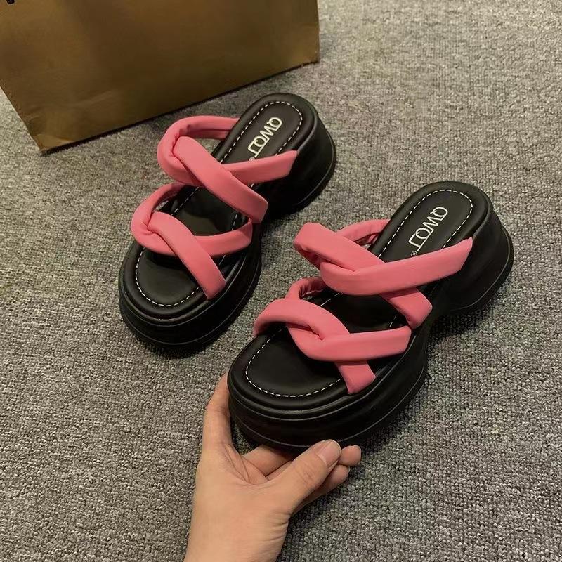 

Slippers women s summer 2024 new thick-soled beautiful French retro high heels women s fashion versatile outer sandals 40 рожевий