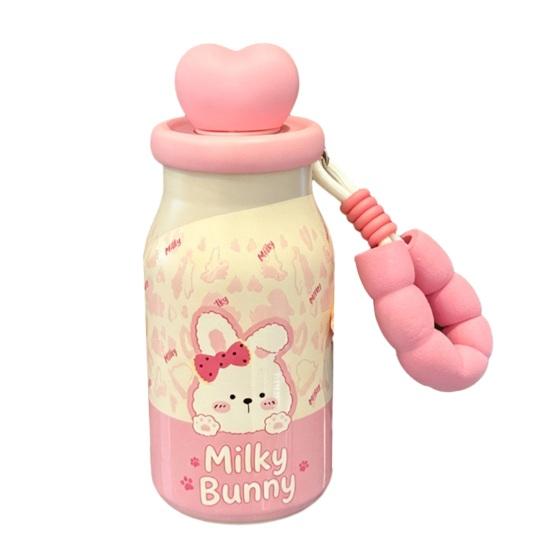 Yousheng Stainless Steel Insulated Water Bottle with Straw, 400ml Cartoon Thermal Cup for Women Girls, Leakproof Portable Travel Mug for Coffee Tea