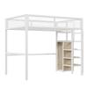Loft bed 140*200 with ladder, children's bed with iron frame and storage shelf, wardrobe white (Old SKU LDB00198AAK)