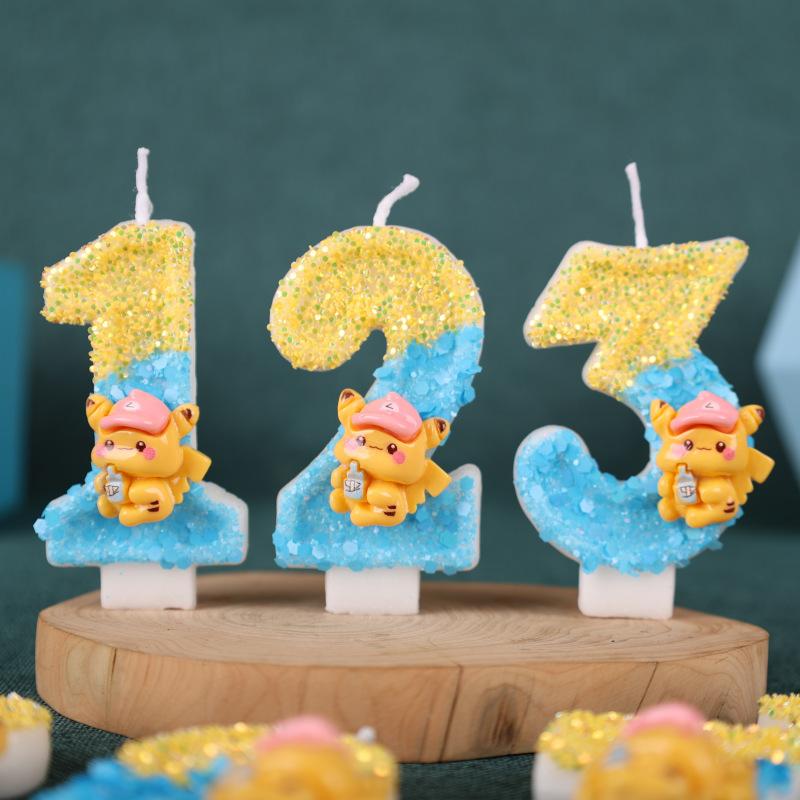 Creative Cartoon Number Birthday Candle Cake Party Decoration Handmade Pikachu Birthday Candle