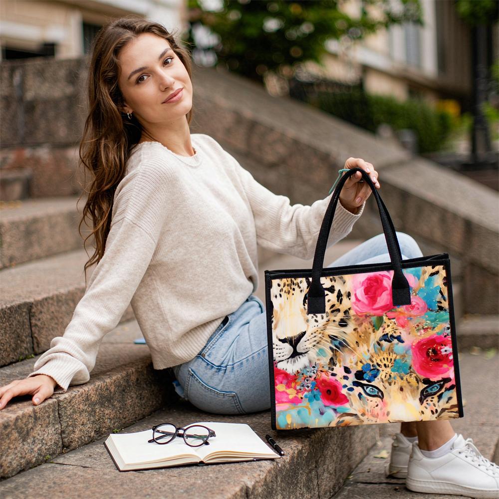 Floral Leopard Print Tote Bag Large Casual Daily Handbag for Shopping Travel Commute