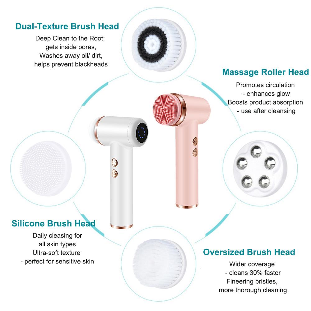 4 IN 1 Facial Cleansing Brush Electric Face Wash Brush Waterproof Portable Face Scrubber for Exfoliating Blackhead Massage Tool