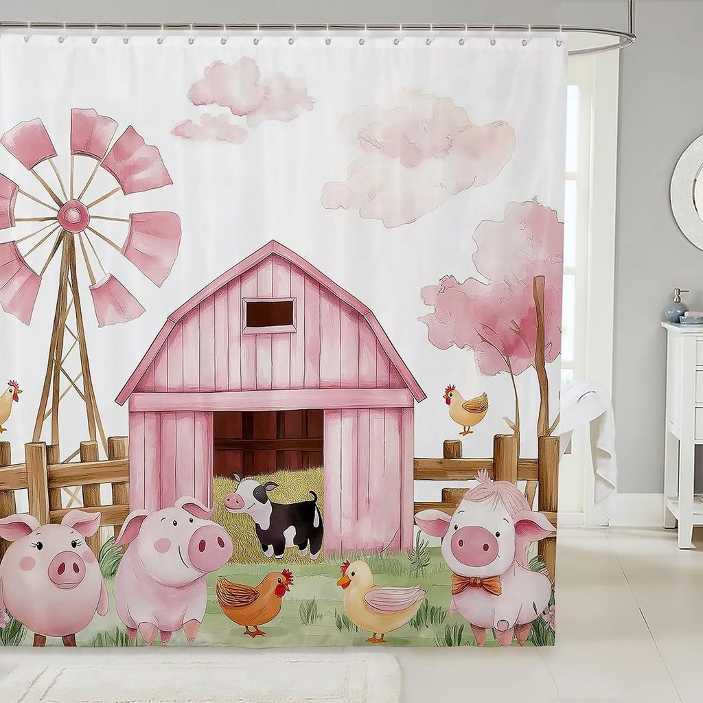 Kids Cute Capybara Shower Curtain for Bathroom Decor Japanese Cherry Blossoms Flowers Bath Curtain for Boys Girls Teens Cartoon