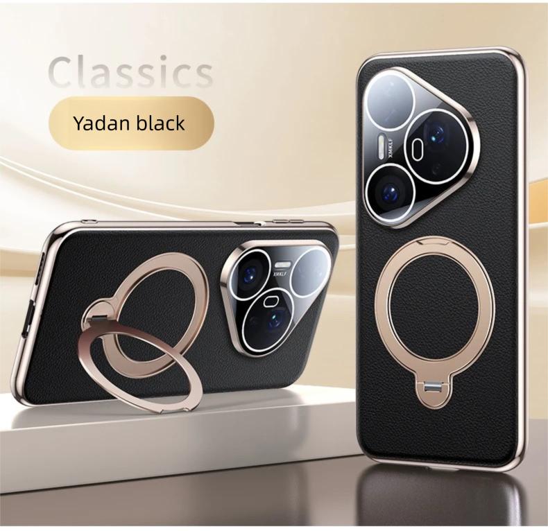 Premium Magnetic Vegan Leather Stand Cover for Huawei Pura 70 Ultra / 80 Pro+ Case 360 Rotatable Metal Bracket Plating Frame