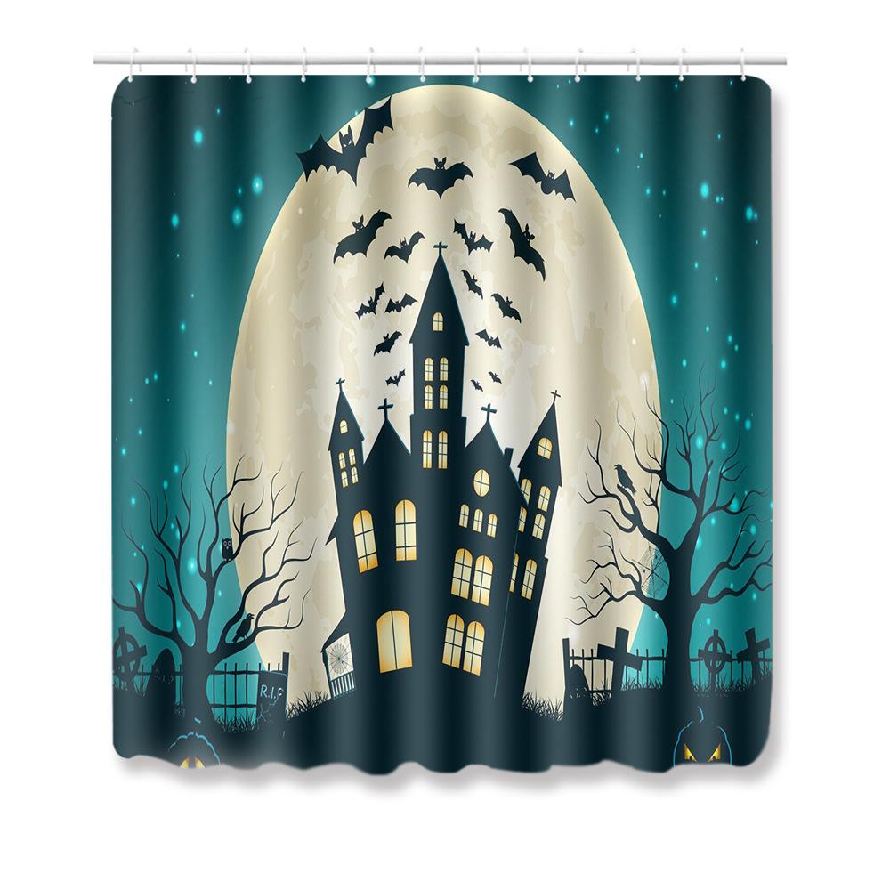 Halloween Bathroom Shower Curtain Floor Mat Combination Four-Piece Set Bathroom Toilet Carpet Door Mat