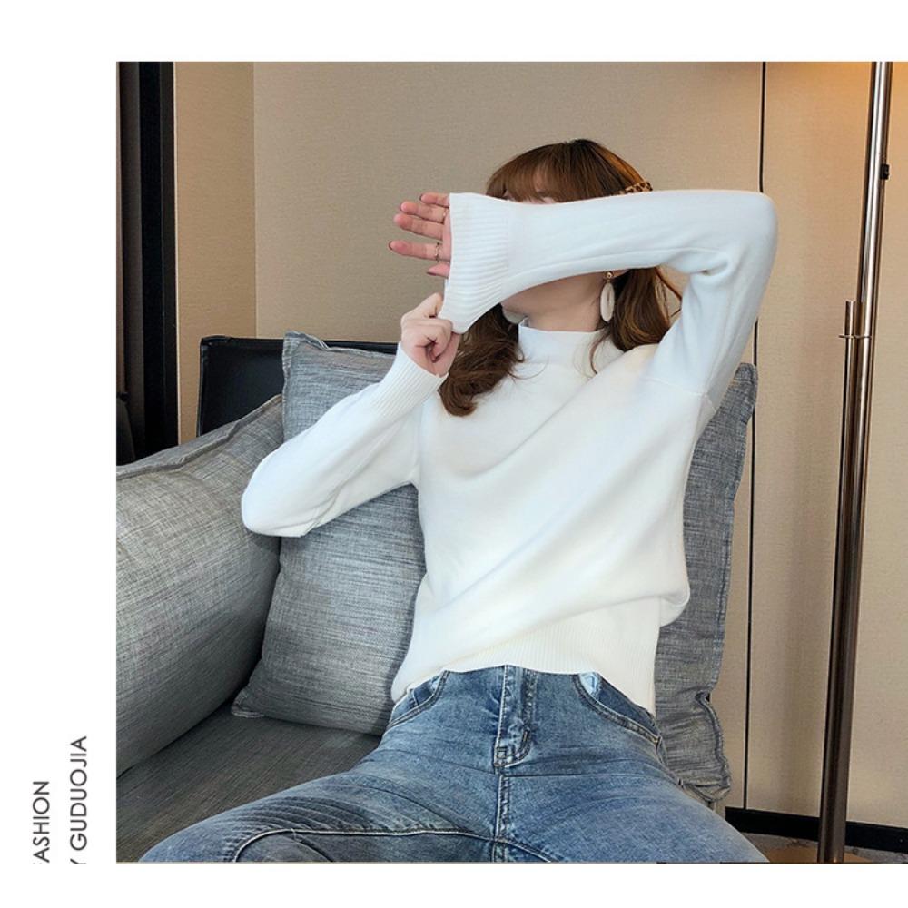 Autumn and Winter Women's Padded Thickened Sweater Single Layer Mid-collar Half-high Neck Knitted Bottoming Shirt Mink Warm Tops