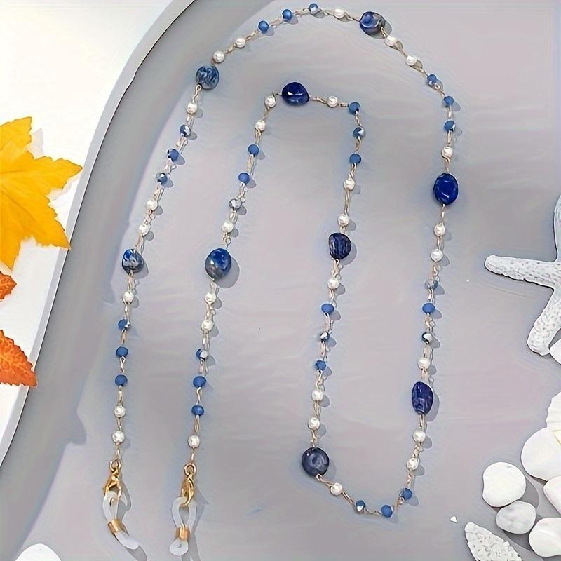 Handgefertigte Brillenketten für den Sommer, leichter Luxus, Perlenkristall, Marineblau, Hängekette, Mode, Anti-Verlust, Augenketten