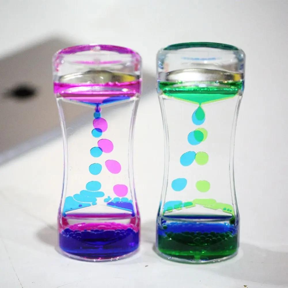 Double Colors Oil Hourglass Timer Creative Acrylic Floating Motion Bubble Timer Descending Sensory Bubble Visual Oil Hourglass