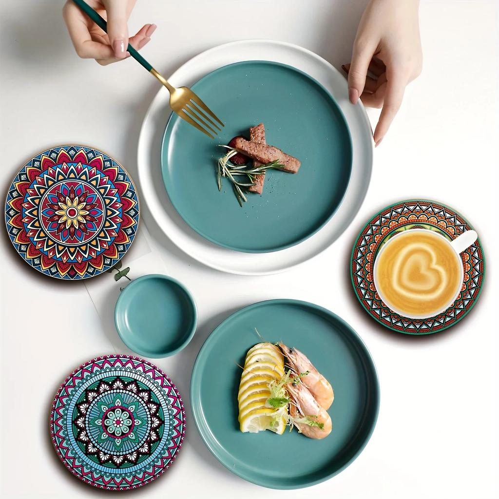 8er-Set Holz-Mandala-Untersetzer - Feiertags-/Party-Essential für Bar, Büro, Heimdekoration DROPSHIPPING