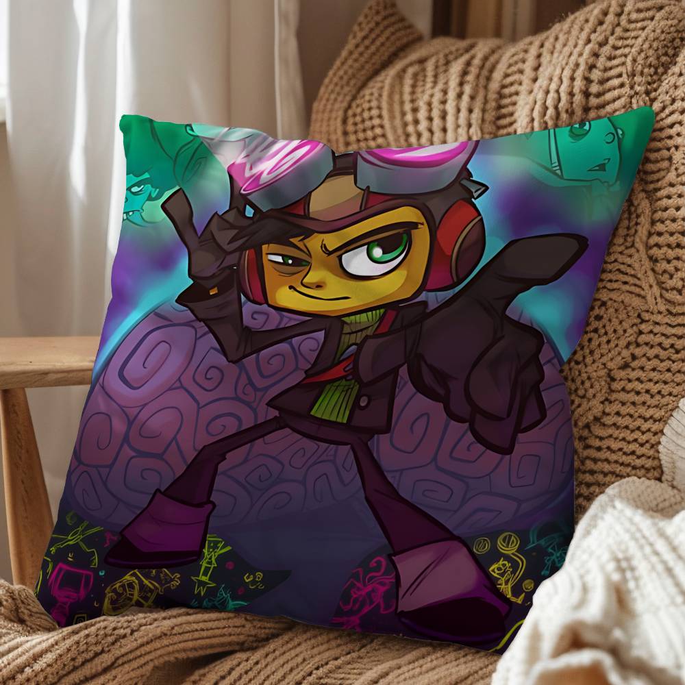 Retro Style Game Psychonauts Pillow Case Pillow Case Living Room Sofa Cushion Cover Suitable For Home Bedroom Room Decoration