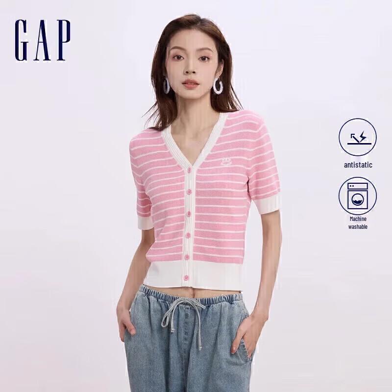 GAP Women's Embroidered Logo Color Block Stripe Knit Top