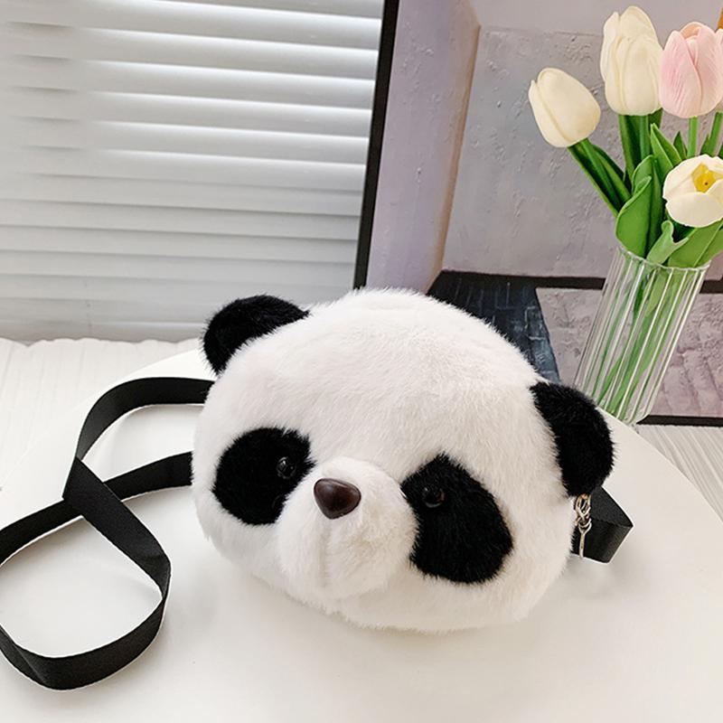 Panda Head Crossbody Bag Versatile Cute Plush Bag Cartoon Shoulder Bag