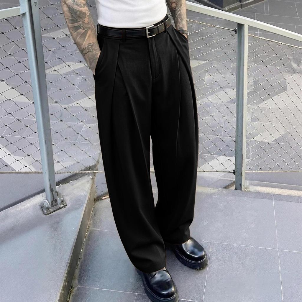 Heren Retro Geplooide Wijde Pijpen Broeken in met High Street Casual Pasvorm