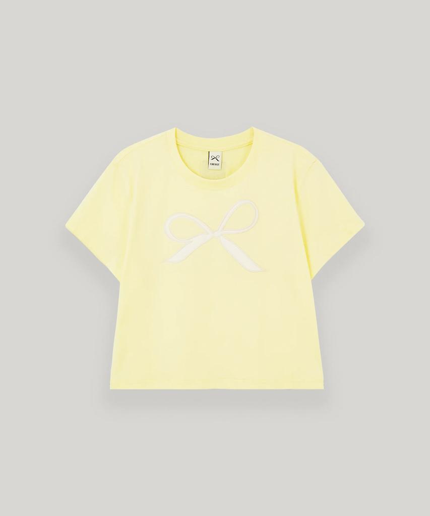 UBEIGE Ribbon Semi-Crop Short Sleeve T-Shirt (Yellow)