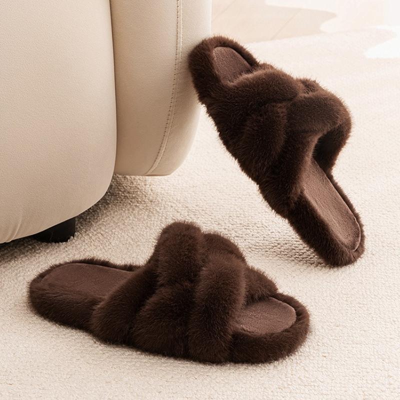 

Мода Мода Дизайн с перекрестной шнуровкой Плоские тапочки Женские Уютные Теплые Пушистые Домашние тапочки Высокое качество Зимние Хлопковые тапочки Zapatos De Mujer 40-41 коричневый