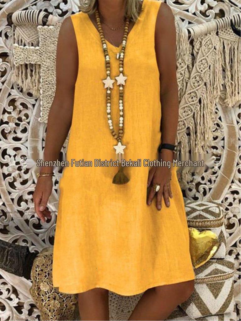 2023 European & American Summer V-neck Sleeveless Vest Dress for Women