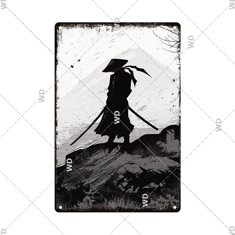 Retro-Kunst im japanischen Stil, Vintage-Samurai-Poster, Blechschild, dekorative Metalltafel, Wandplatte, Schilder, Wohnzimmer, Schlafzimmer, Heimdekoration