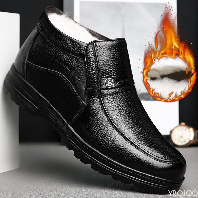 Winter Men's leather Shoes High top casual cotton Boots Wool warm comfortable shoes Fashion light Male boots Botas Homme